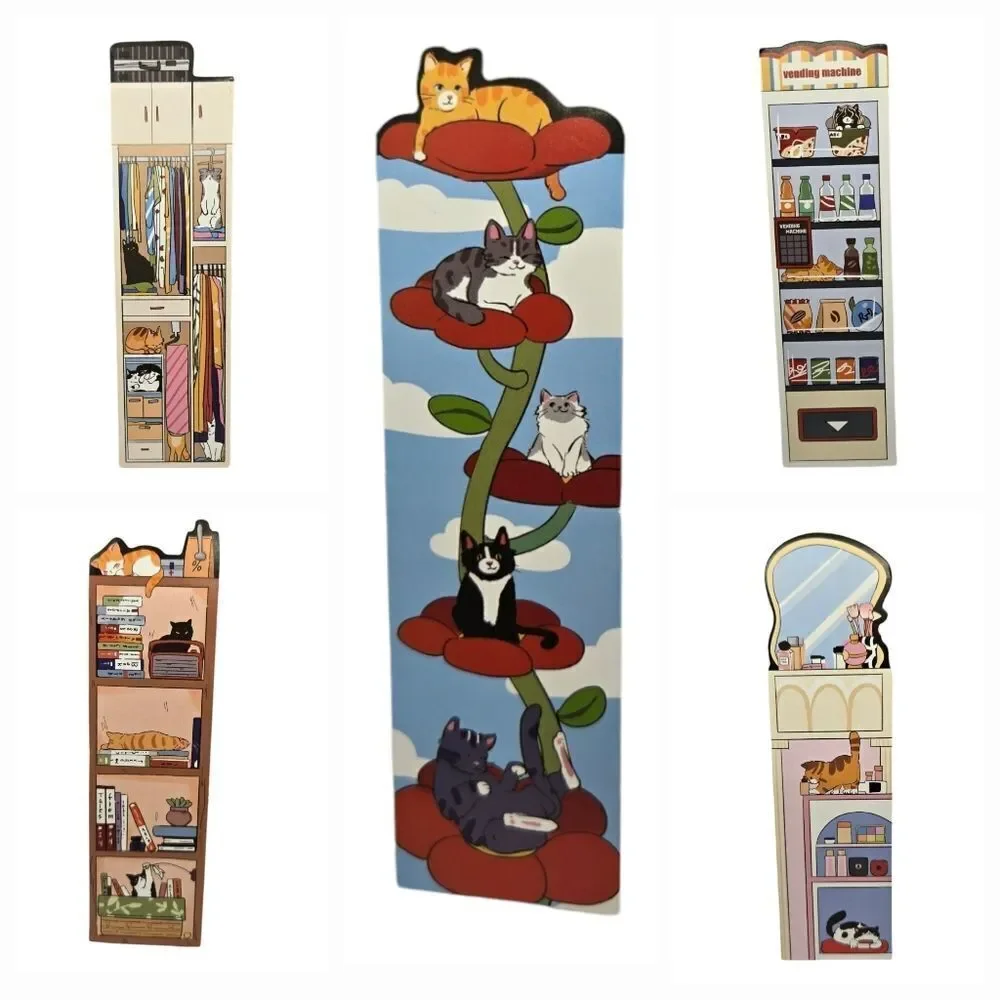 5pc Cat Bookmark Set Colorful Reading Markers Bookshelf Beanstalk Kawaii Gift